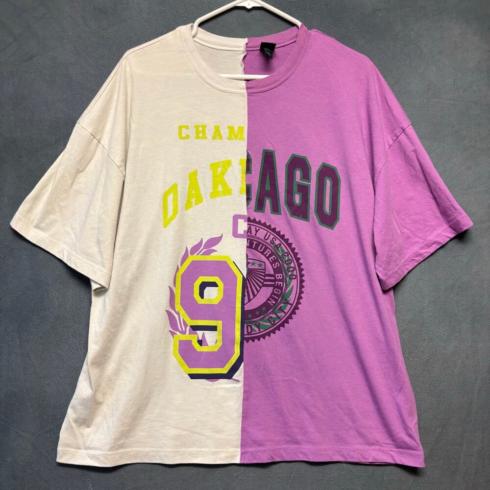 Wild Fable Color Block Oakland Chicago Split Shirt Y2K Blouse Casual Graphic